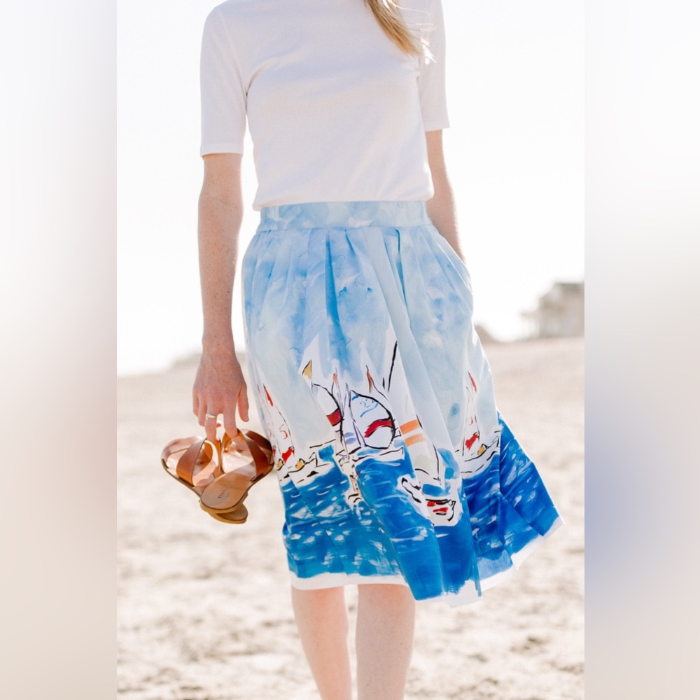 J. Crew Blue A-Line Skirt with Sailboat Print